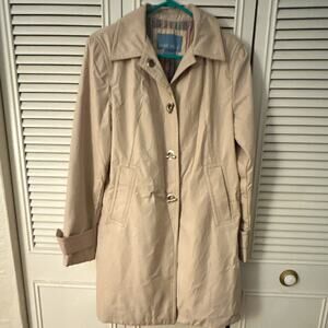 Nine West Women's Beige Mid-Length Coat L Hook & Eye Collared Pockets